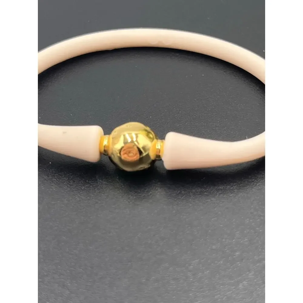Gresham Florence Off White Silicone Water Resistant‎ Hammered Gold Ball Bracelet